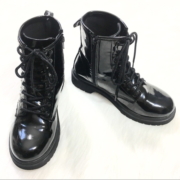D-Signed Black Patent Leather Studs Combat Boots 3 - Picture 2 of 8